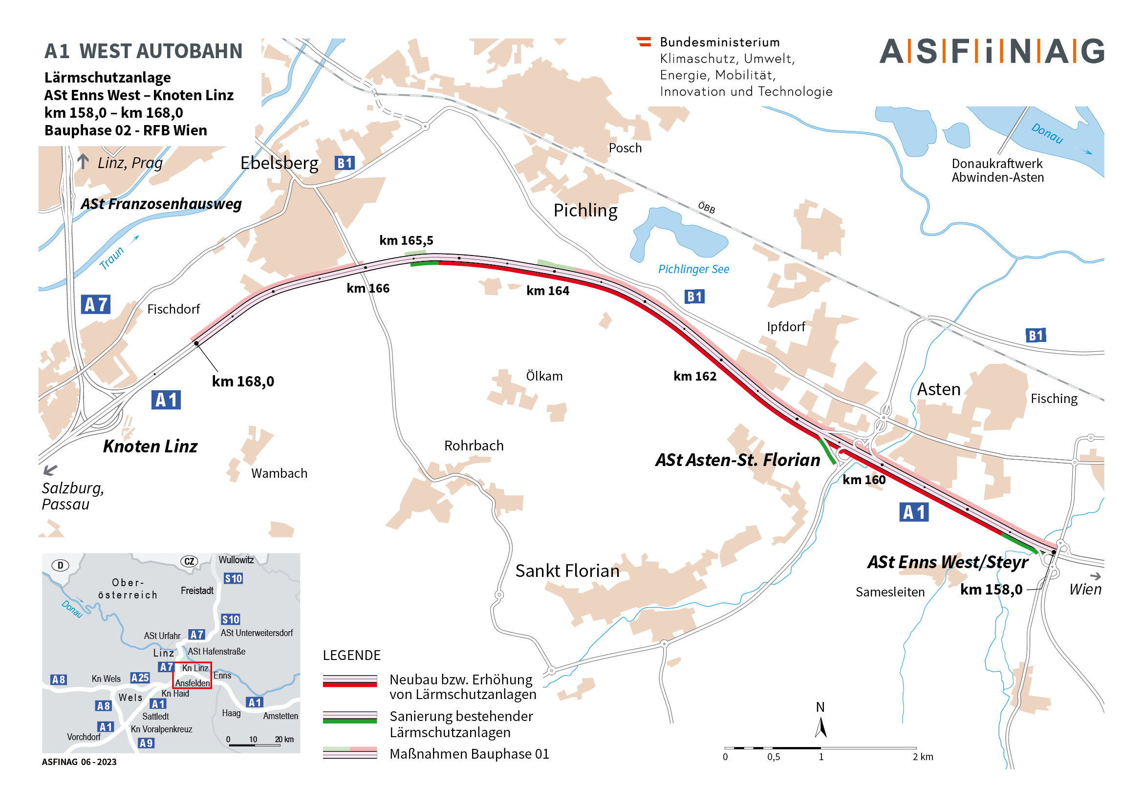 A 1 Lärmschutz ASt Enns West - Kn. Linz (Bauphase 2, Richtungsfahrbahn Wien)