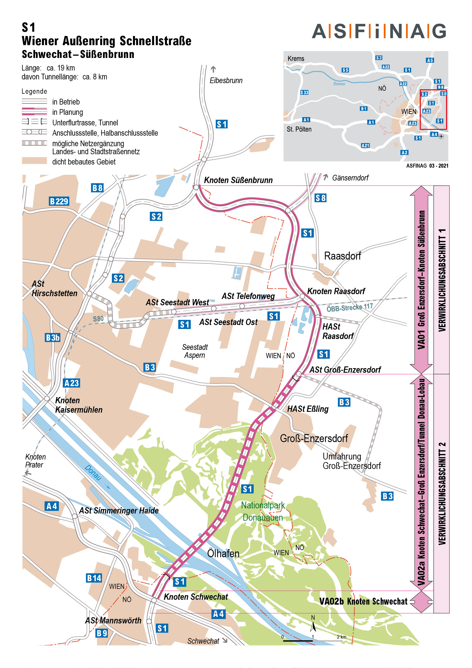 Streckengrafik S 1 zwischen Süßenbrunn und Knoten Schwechat