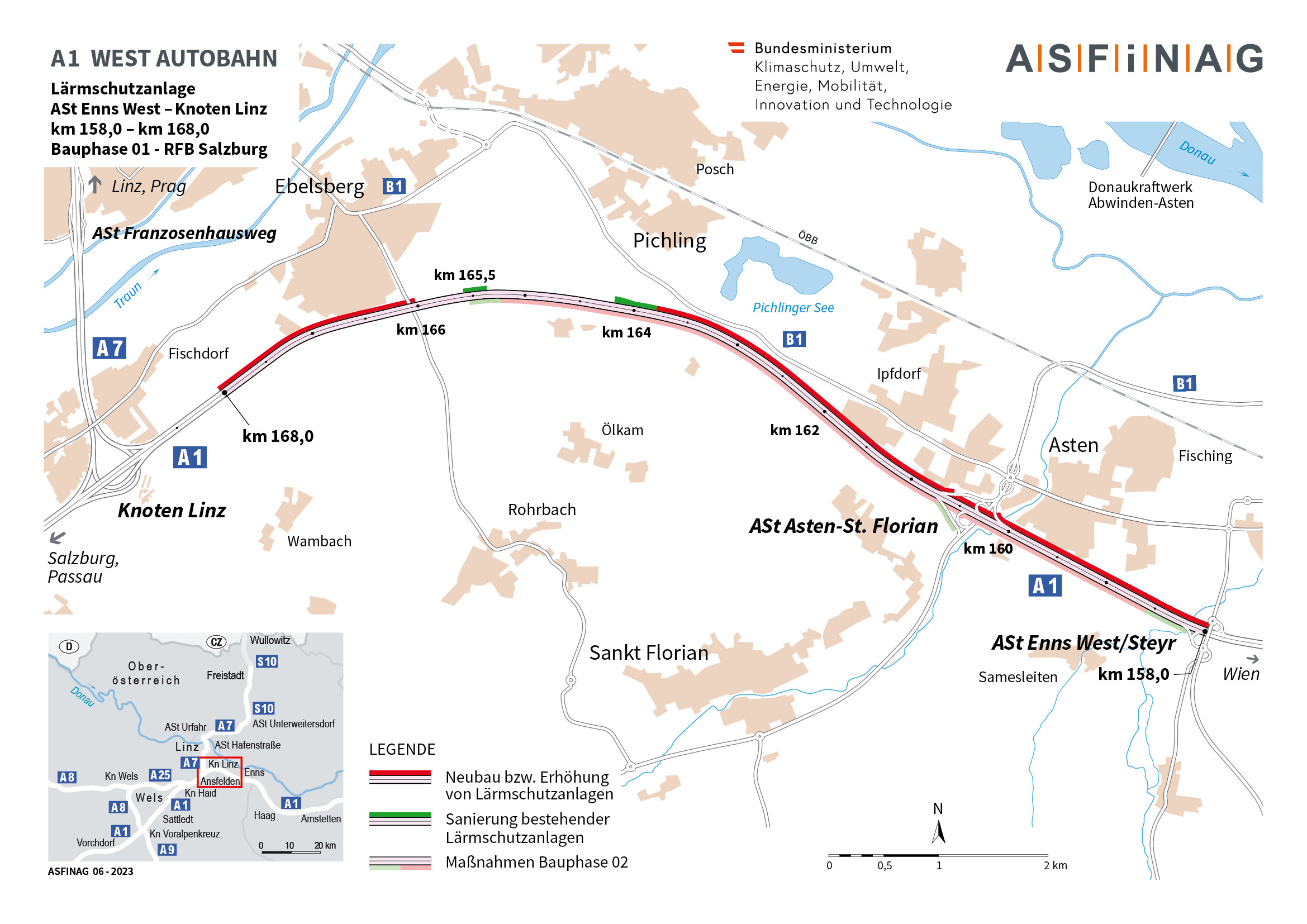 A 1 Lärmschutz ASt Enns West - Kn. Linz (Bauphase 1, Richtungsfahrbahn Salzburg)
